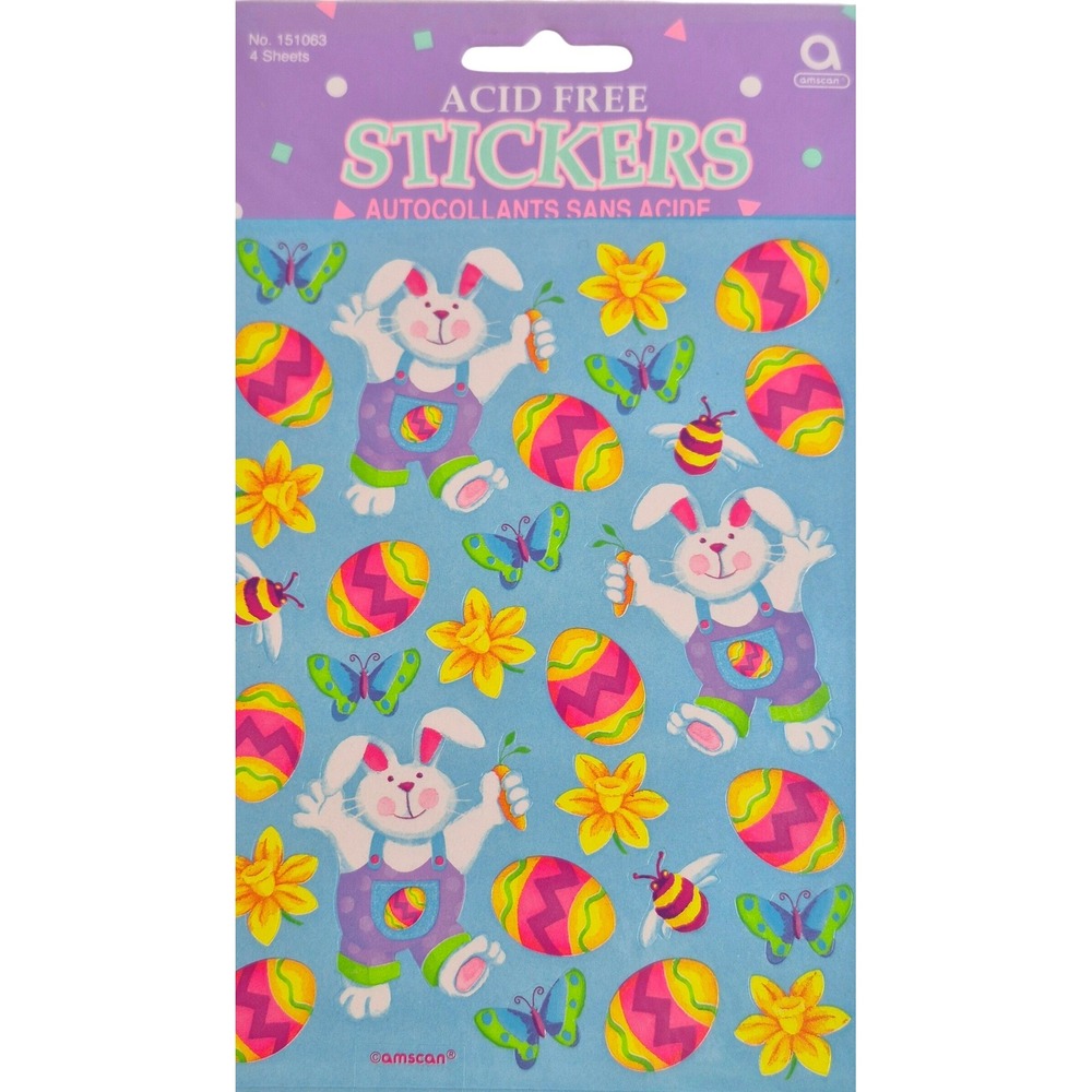 Amscan Easter‎ Bunny Eggs Stickers 4 Sheets Acid Free Blue 151063